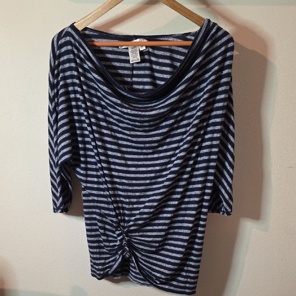 Max Studio Navy and Gray Striped Blouse